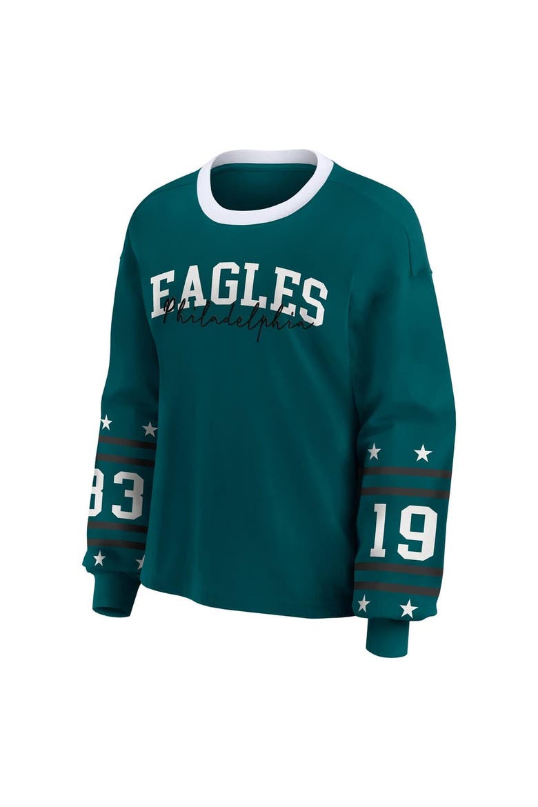 Women's WEAR by Erin Andrews Midnight Green Philadelphia Eagles Plus Size Sport Long-Sleeve T-Shirt, Alternate, color, Green