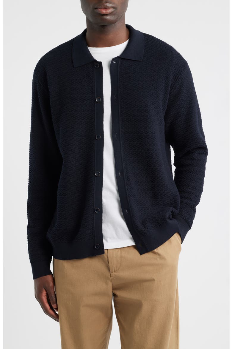Navi 6499 Ribbed Cotton Full Button Cardigan, Main, color, NAVY BLUE
