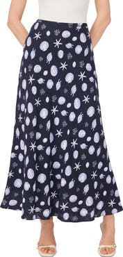 1.STATE Ocean Print Bias Cut Maxi Skirt