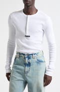 Dolce&Gabbana Label Patch Long Sleeve Serafino Cotton Rib T-Shirt