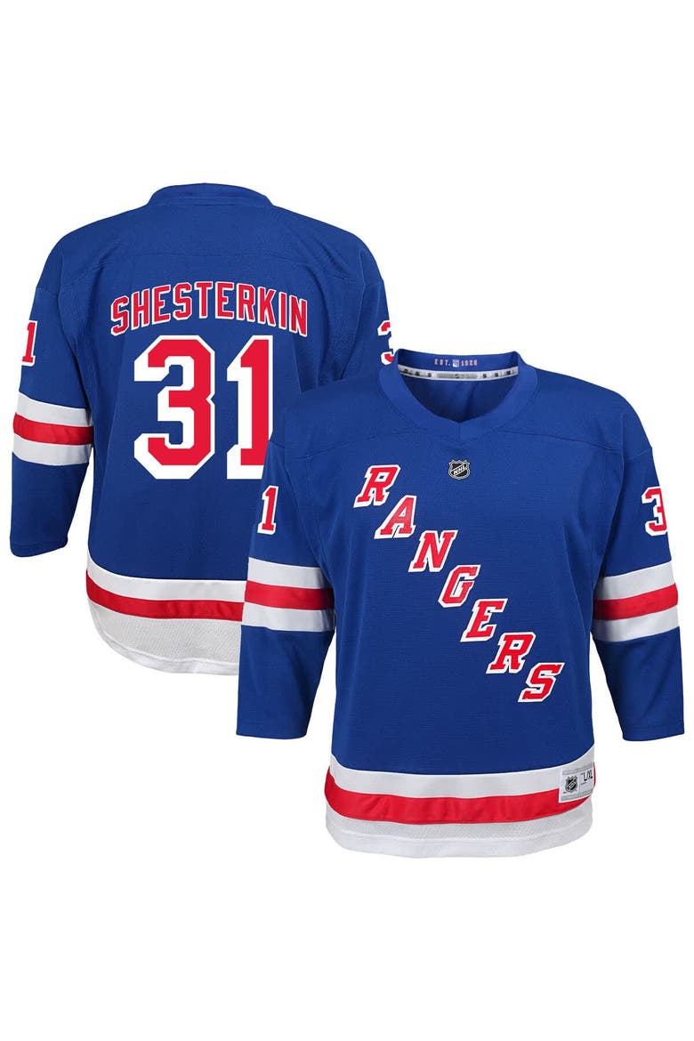 Youth Igor Shesterkin Blue New York Rangers Home Replica Player Jersey, Main, color, Blue