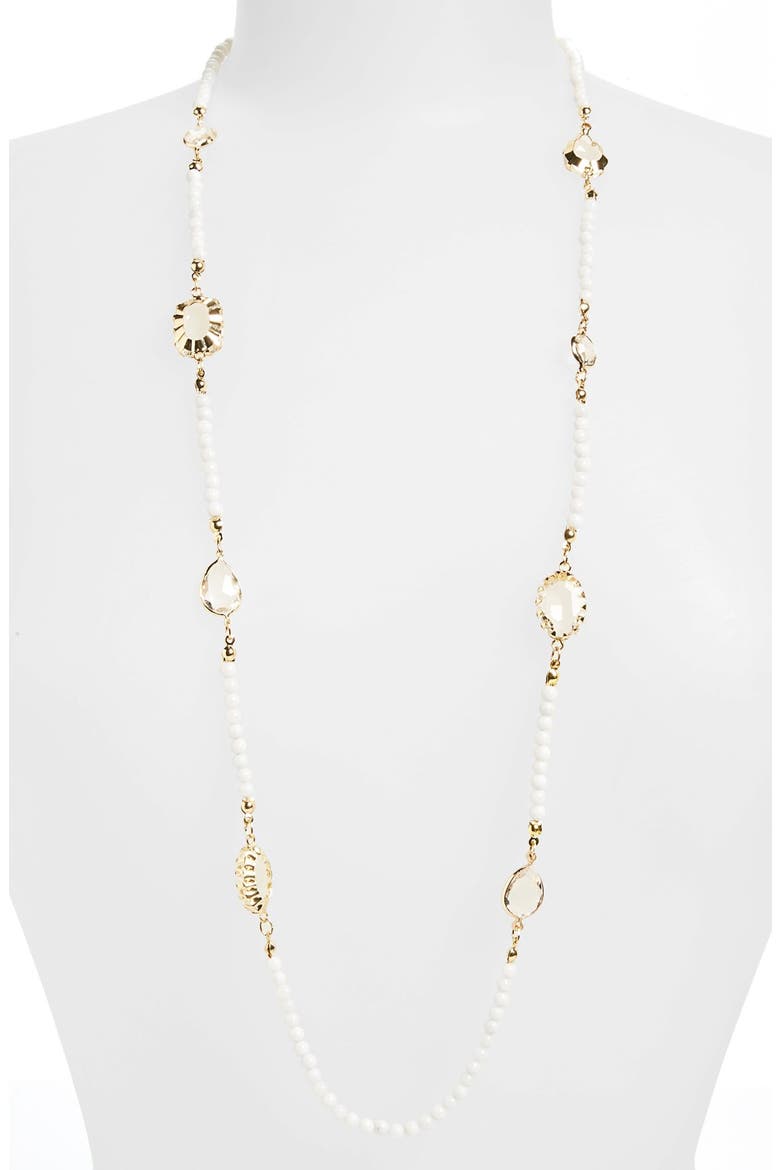 Beaded Station Necklace, Main, color, WHITE/ GOLD
