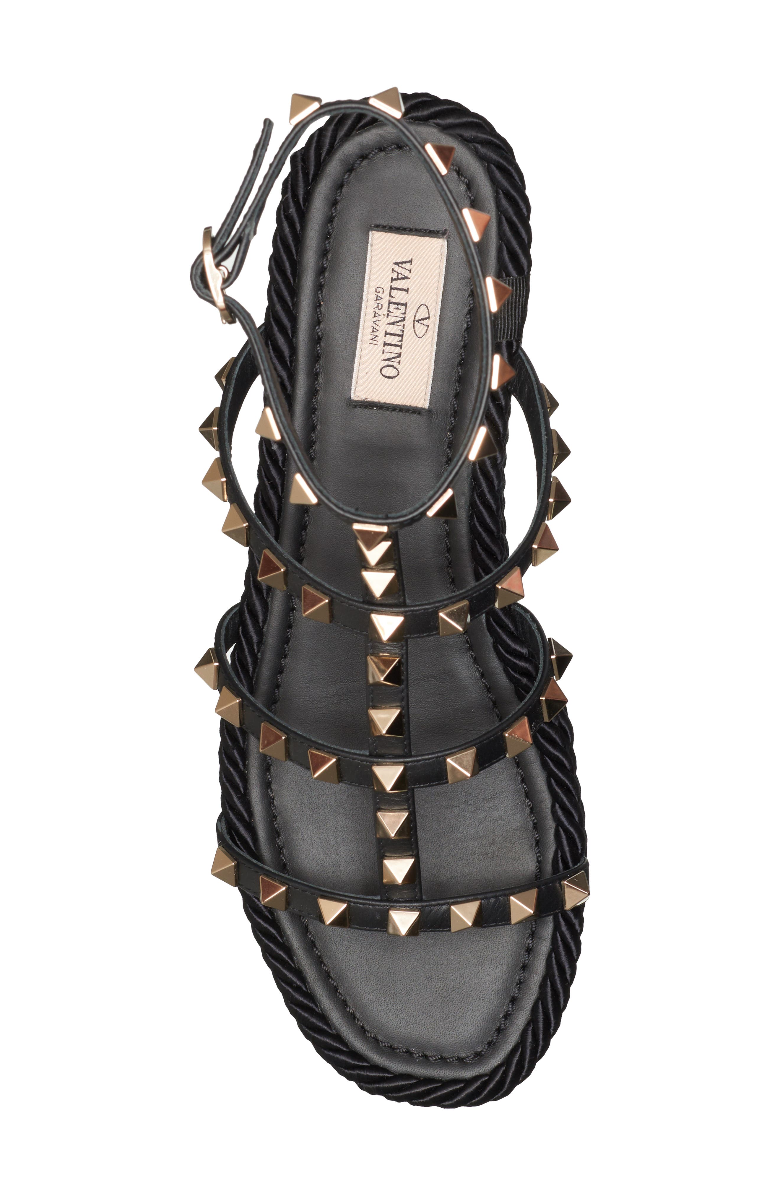 Valentino Garavani Rockstud Torchon Espadrille Platform Sandal, Alternate, color, 