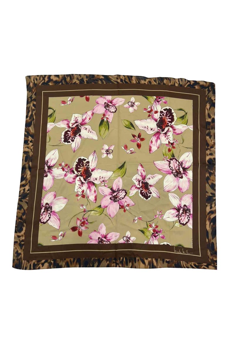 Floral Square Scarf, Main, color, BROWN
