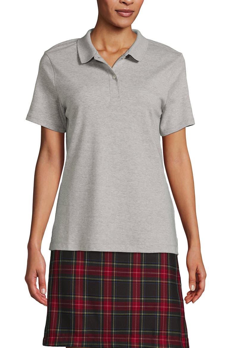 School Uniform  Short Sleeve Feminine Fit Interlock Polo Shirt, Main, color, Gray Heather