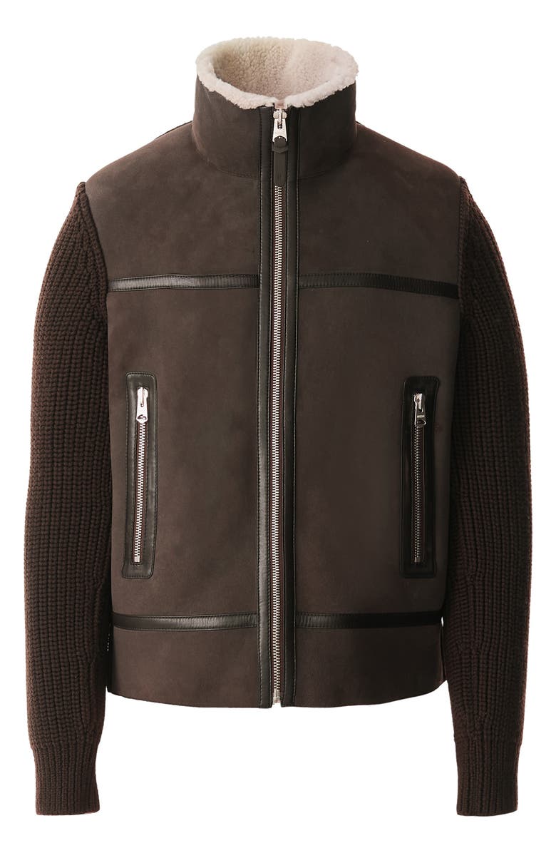 Mackage Jonathan Mixed Media Merino Wool & Shearling Jacket, Alternate, color, Coffee-Natural