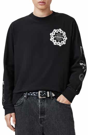 AllSaints Crypt Waffle Knit Long Sleeve Cotton Graphic T AllSaints Crypt Waffle Knit Long Sleeve Cotton Graphic T