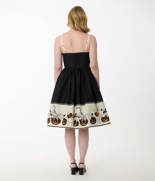 Unique Vintage 1950s Sleeveless Swing Dress In Black