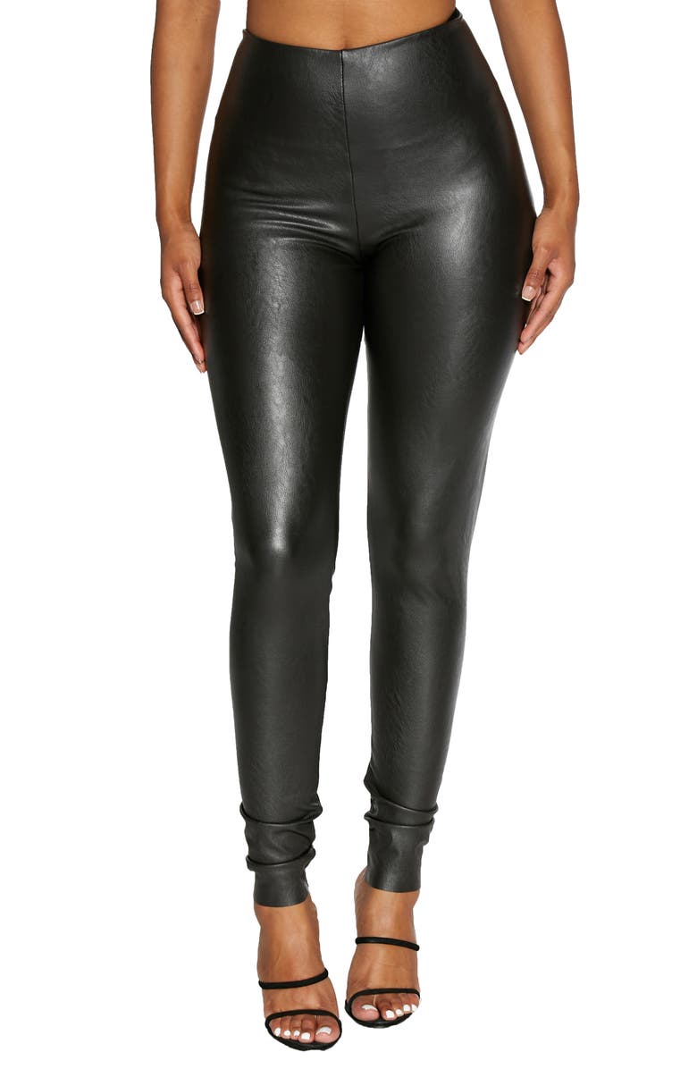 Naked Wardrobe Seamless Faux Leather Leggings, Main, color,