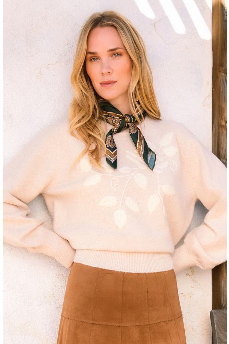 Embroidered Blouson Sleeve Sweater, Alternate, color, SAND