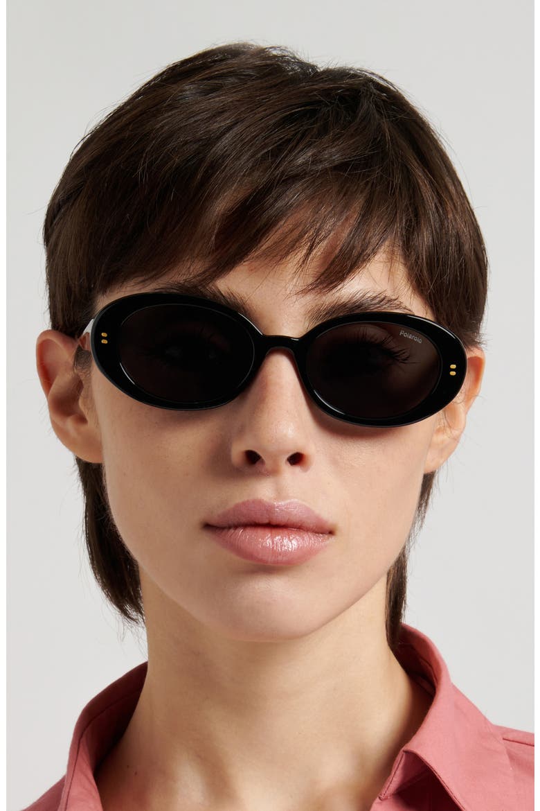 52mm Polarized Oval Sunglasses, Alternate, color, BLACK/ GREY PZ