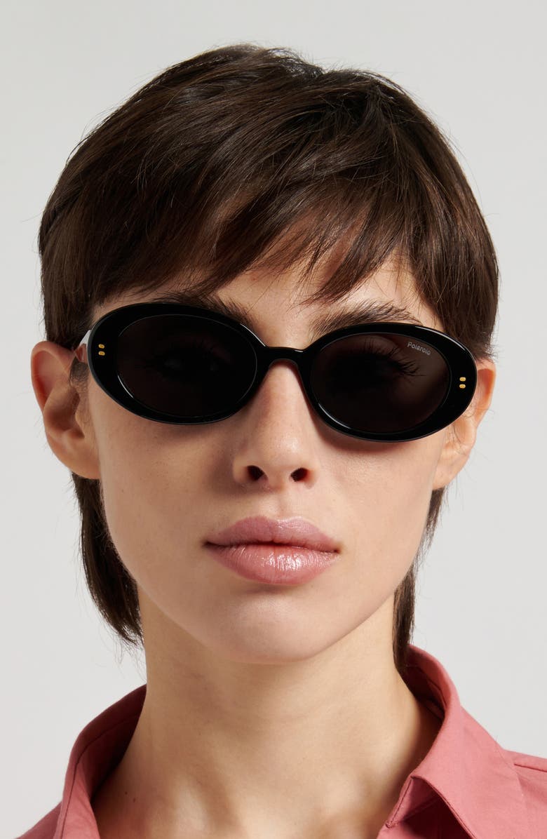 Polaroid 52mm Polarized Oval Sunglasses, Alternate, color, Black/ Grey Pz