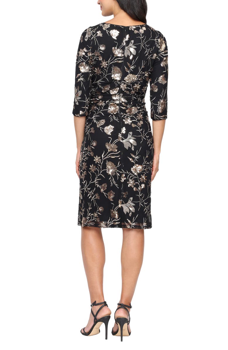 SL FASHIONS Embroidered Sequin Cocktail Dress, Alternate, color, Black/Champagne