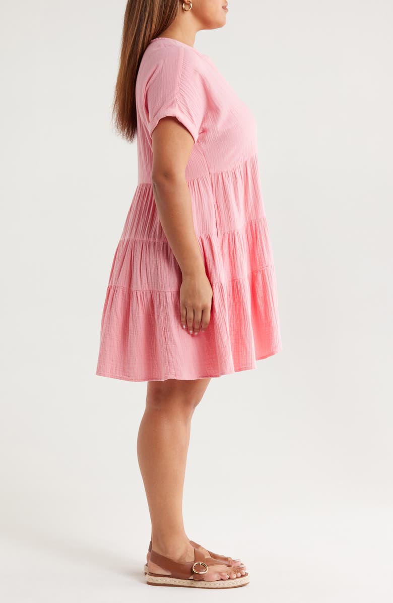 Caslon<sup>®</sup> Cotton Gauze Tiered Popover Dress, Alternate, color, Pink Geranium