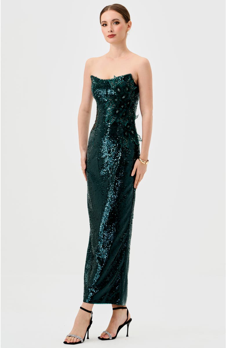 Bariano Edith Scoop Strapless Midaxi, Alternate, color, Emerald