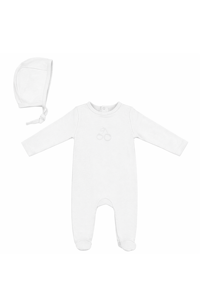 Bebe Bella Embossed Cherry Footed Romper with Bonnet, Main, color, White