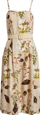 Tahari ASL Floral Print Sleeveless Belted Midi Dress