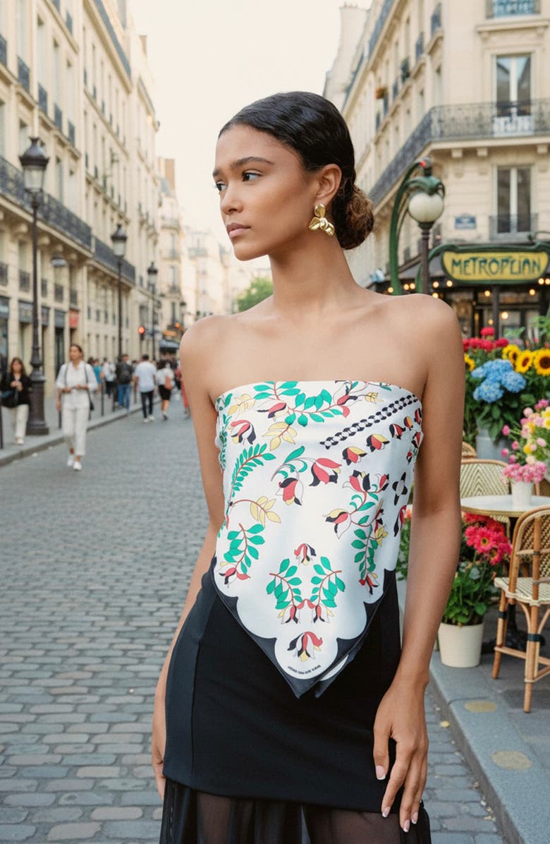 Jessie Zhao New York Double Sided Silk Scarf Floral Parade, Alternate, color, White