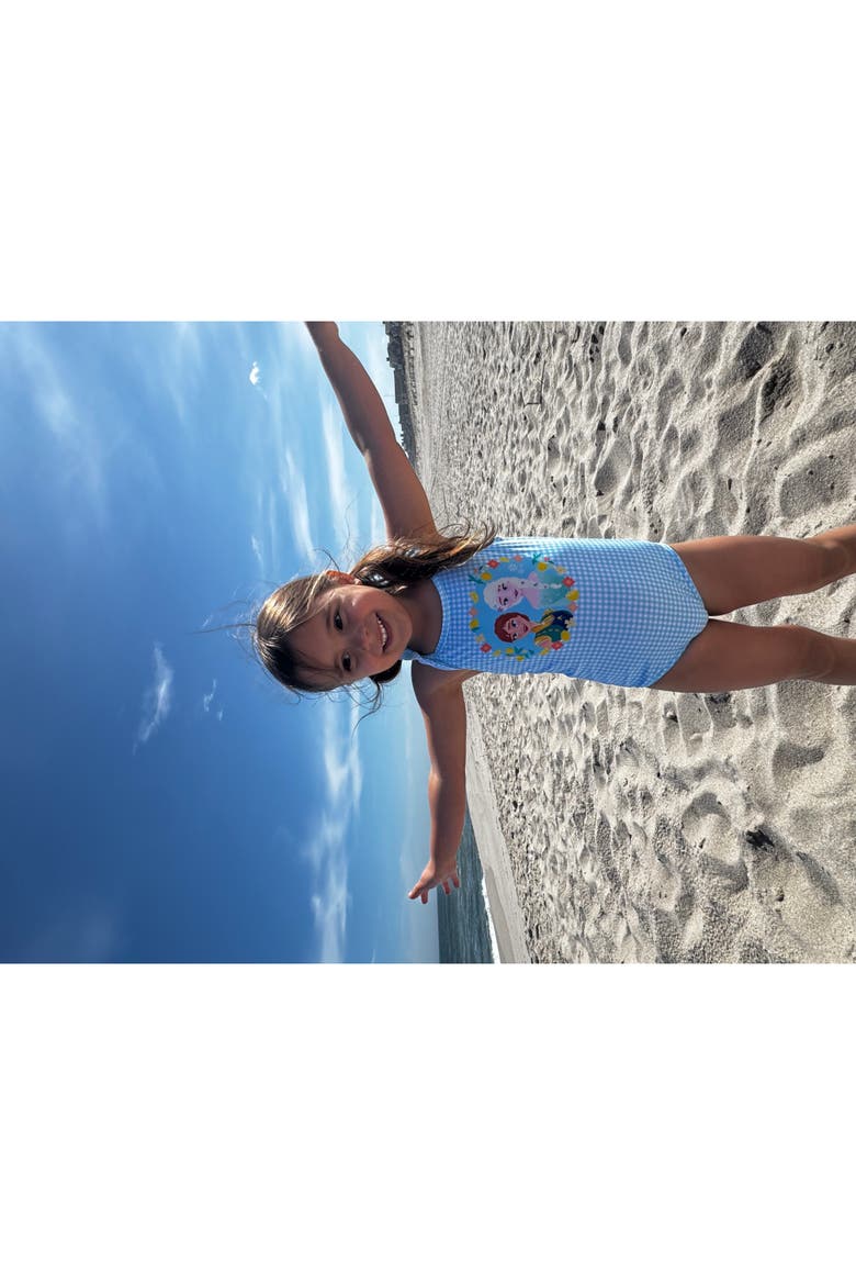 Frozen One Piece Swimsuit and Bucket Hat Set, Alternate, color, Light Blue Anna Elsa