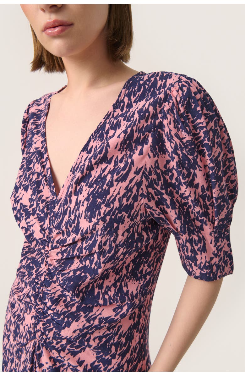 Soaked in Luxury SLSylvia V-neck Short Sleeve Midi Dress, Alternate, color, Blush Drop Print