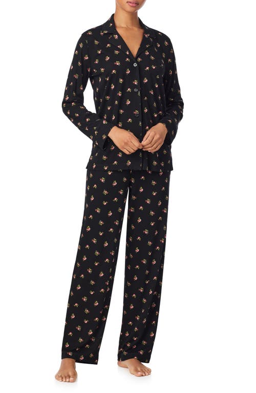 Ralph Lauren Lauren  Floral Print Cotton Blend Pajamas In Black