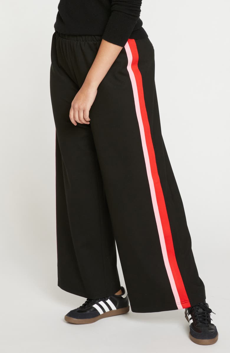 Universal Standard Stephanie Ponte Wide Leg Pants, Alternate, color, Black/ Paeonia/ Sanguinello