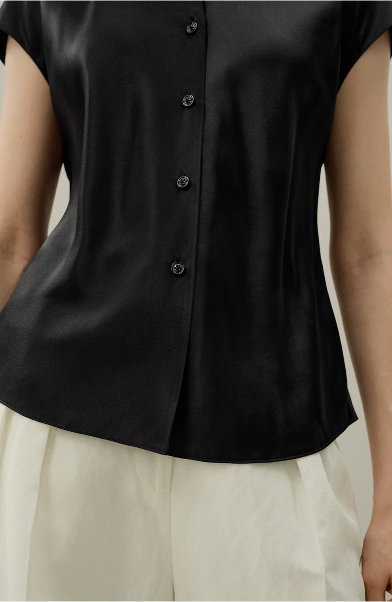 Lilysilk Bias Cut Cap-Sleeve Silk Shirt, Alternate, color, Black