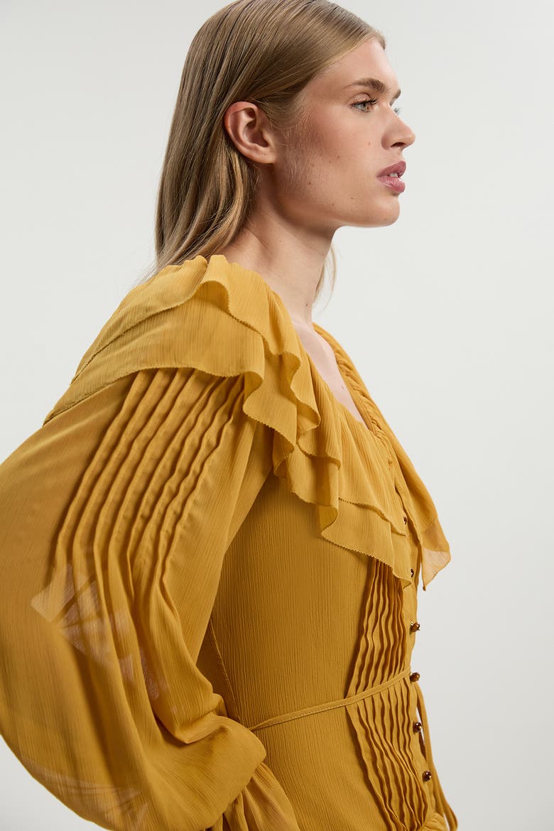 Georgette Ruffle Woven Maxi Dress, Alternate, color, Ochre