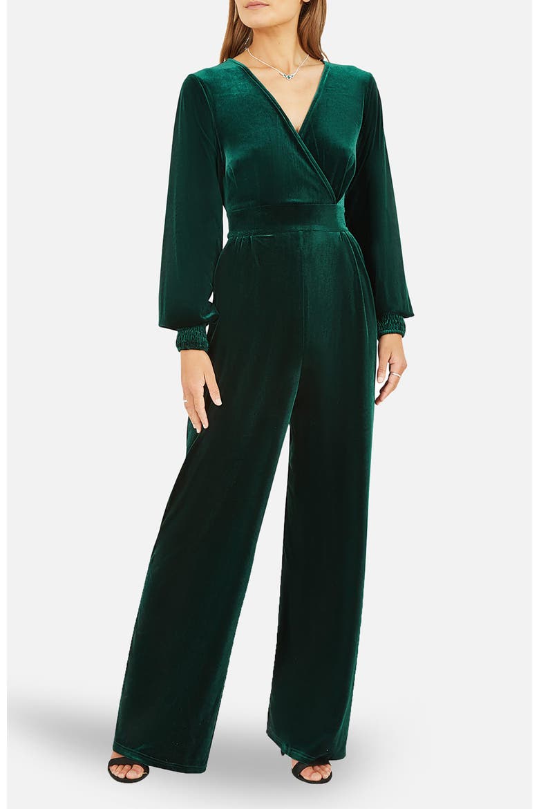 Velvet Long Sleeve Jumpsuit, Alternate, color, Green