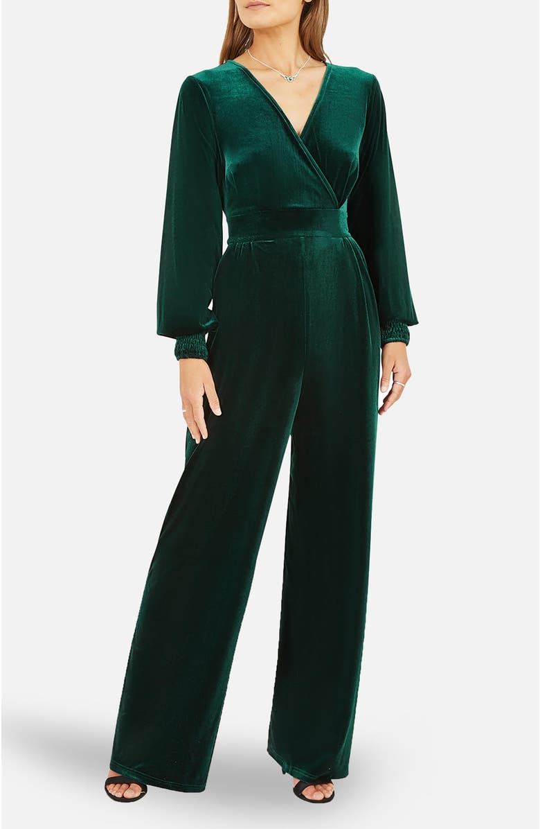 Yumi Velvet Long Sleeve Jumpsuit, Alternate, color, Green