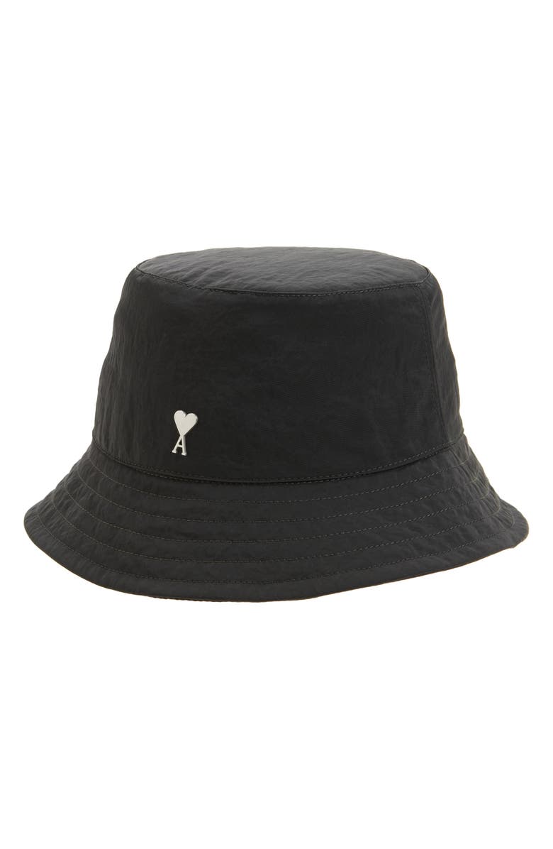 AMI PARIS Ami de Coeur Embroidered Nylon Bucket Hat, Main, color, Anthracite