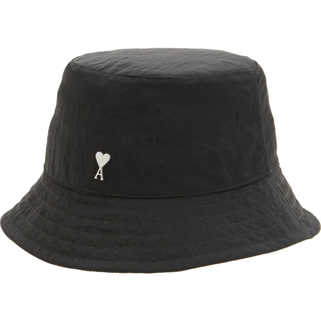 Ami Alexandre Mattiussi Ami Paris Ami De Coeur Embroidered Nylon Bucket Hat In Black