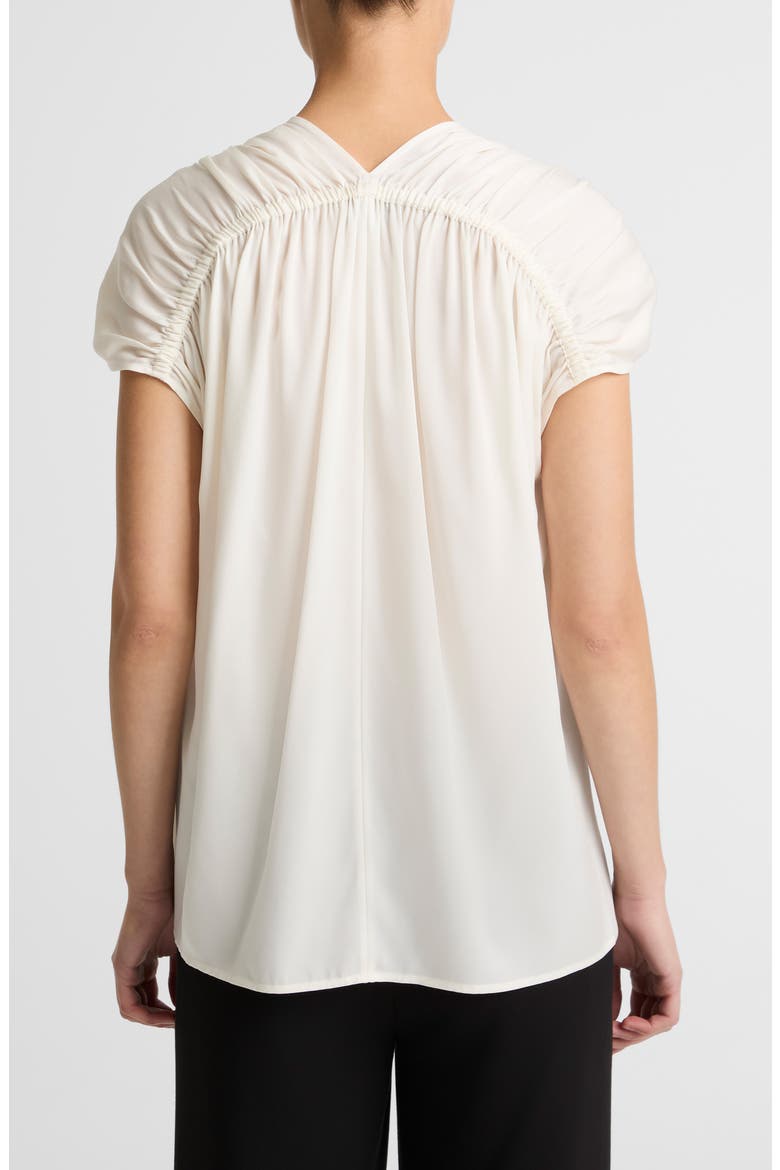 Gathered Cap Sleeve Stretch Silk Top, Alternate, color, OFF WHITE