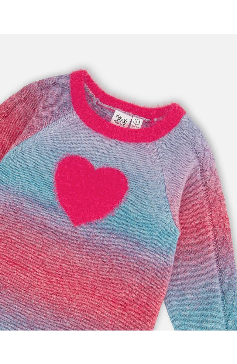 Deux par Deux Girl's Knit Dress With Heart Gradient Candy Pink And Blue, Alternate, color, 