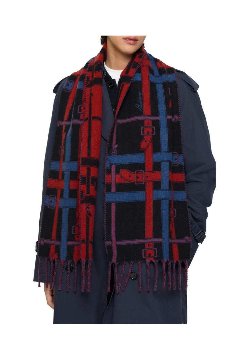 Belt Check Cashmere Scarf, Alternate, color, Pilot blue
