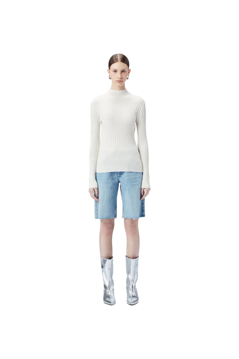 High-neck Ribbed Cotton Silk Cashmere Blend Sweater, Main, color, whisper white