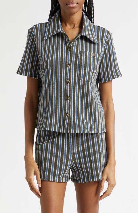 Kyan Stripe Cotton Blend Knit Button-Up Shirt