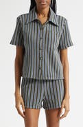 Veronica Beard Kyan Stripe Cotton Blend Knit Button-Up Shirt