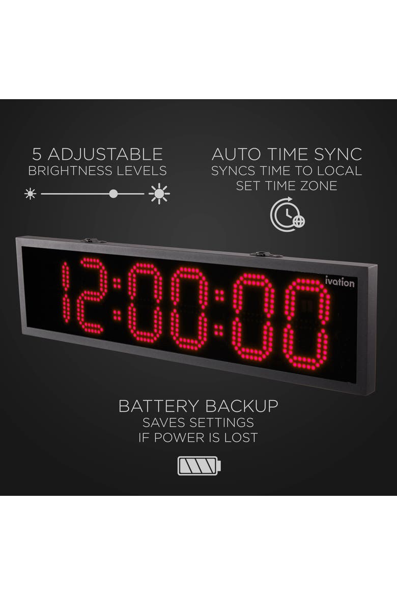 36 Waterproof Outdoor Digital LED Clock with Auto Time Sync, Temperature & Date, Alternate, color, Red