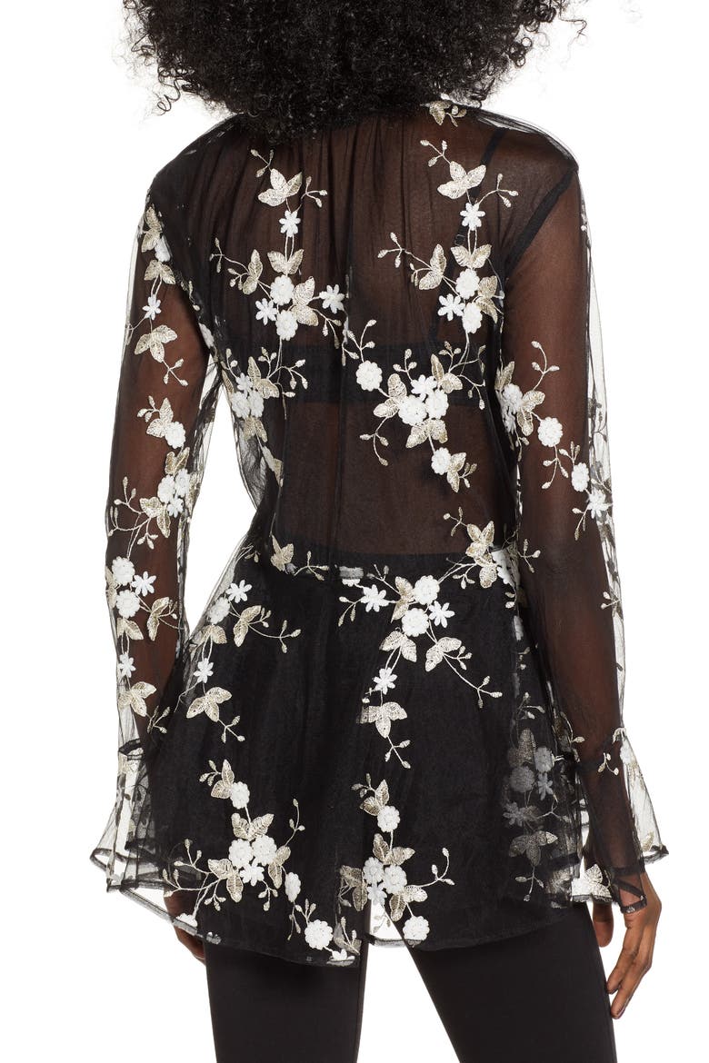 Embroidered Mesh Top, Alternate, color, BLACK