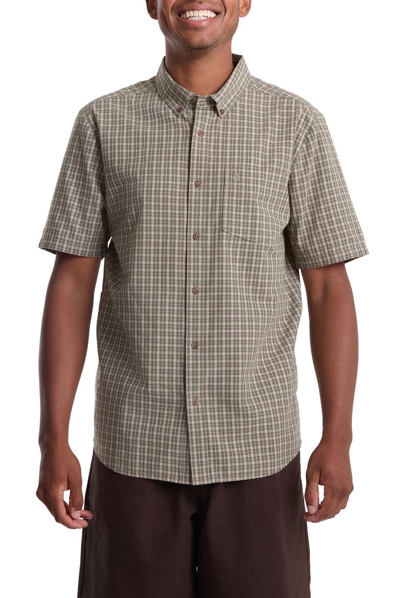 Brewster Check Short Sleeve Button-Down Shirt, Main, color, DIRTY WHITE