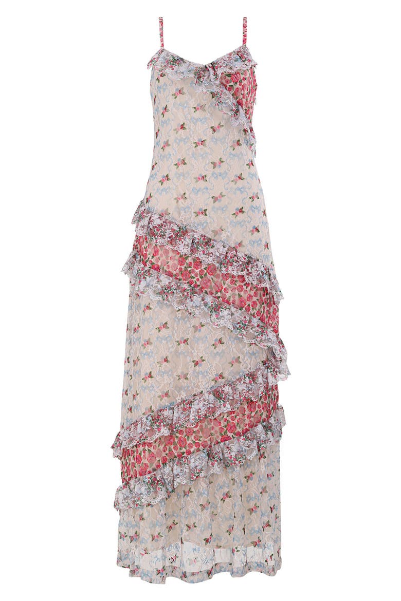 Alana Lace & Ruffle Sleeveless Cover-Up Maxi Dress, Alternate, color, WHITE
