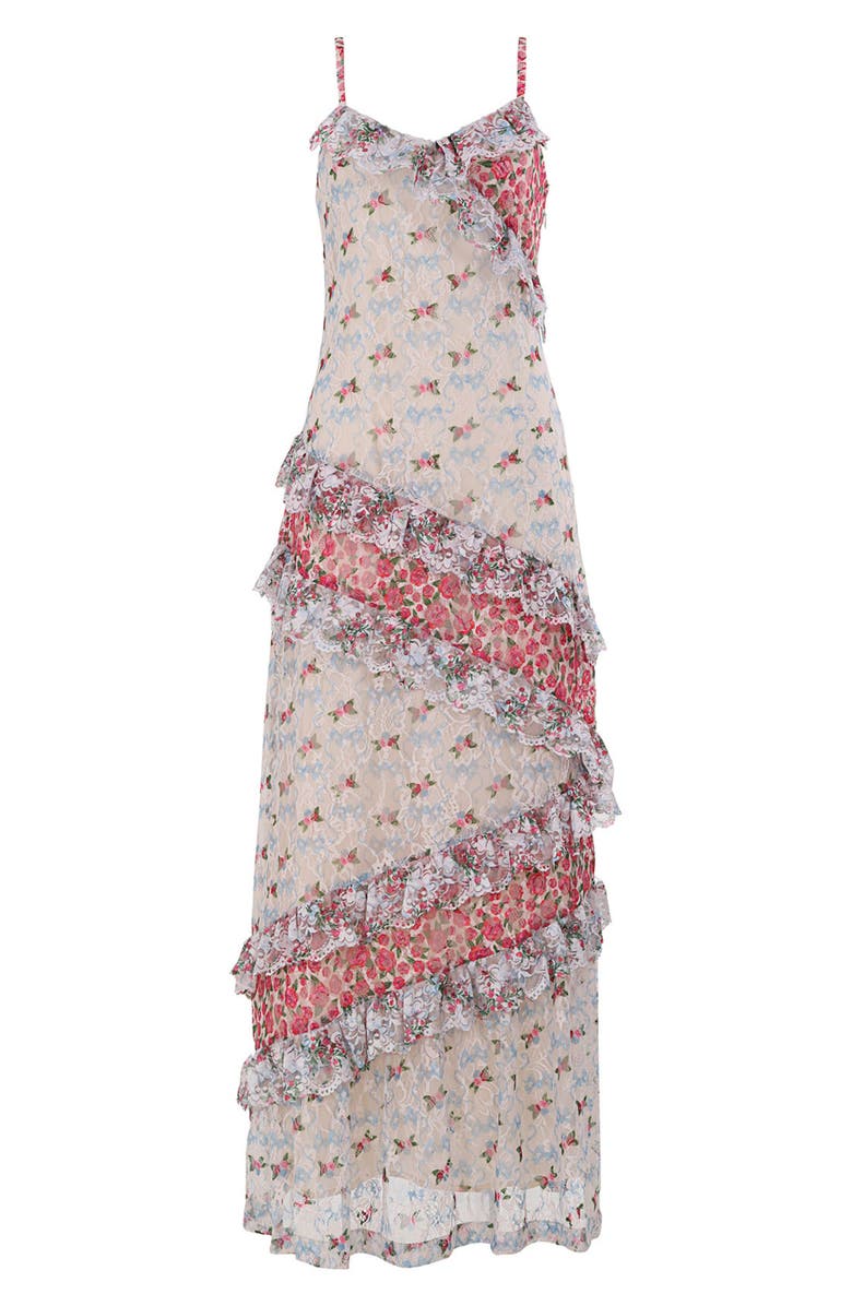 Agua Bendita Alana Lace & Ruffle Sleeveless Cover-Up Maxi Dress, Alternate, color, White