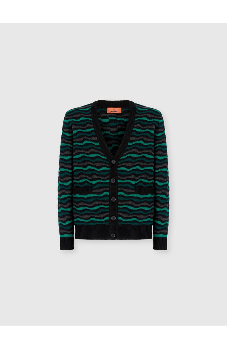 Missoni Cardigan In Pure Wool With Wave Stitch, Main, color, Green