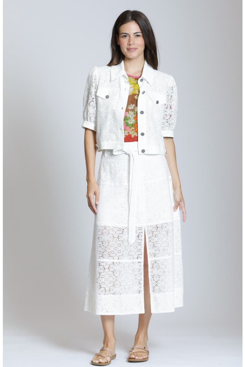 Lace Midi Skirt, Alternate, color, WHITE