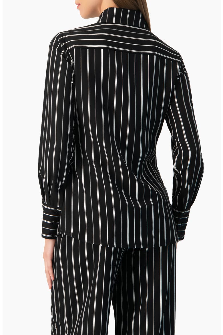 Pinstripe Fitted Long-Sleeve Button-Front Shirt, Alternate, color, Black
