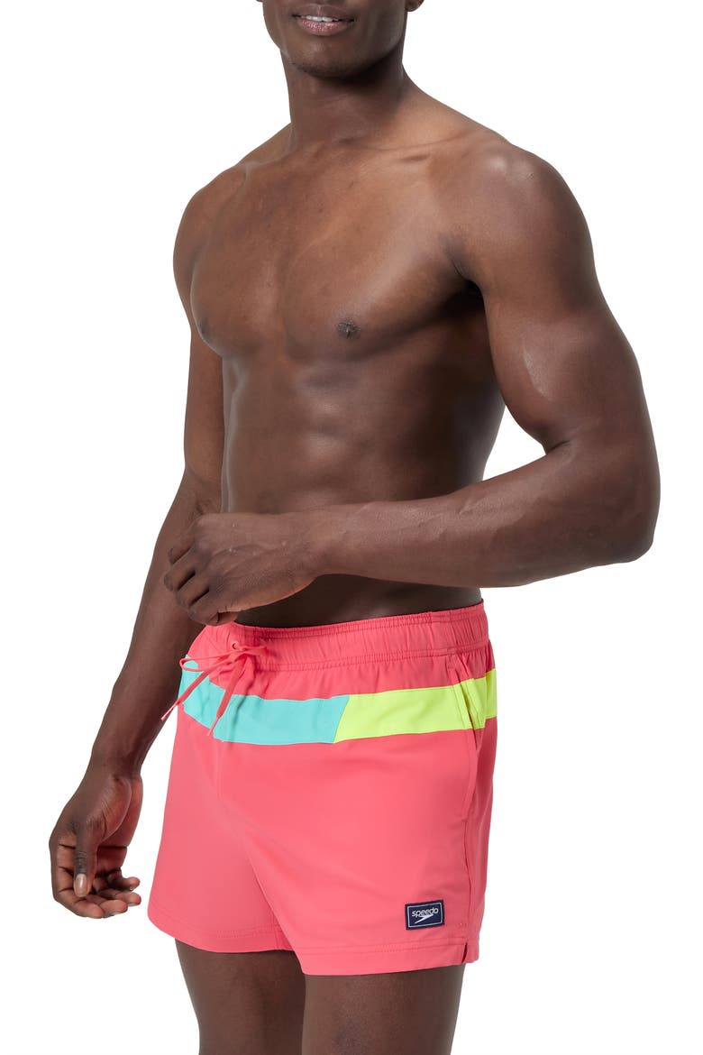 Redondo Edge Colorblock Volley Swim Trunks, Alternate, color, CORAL
