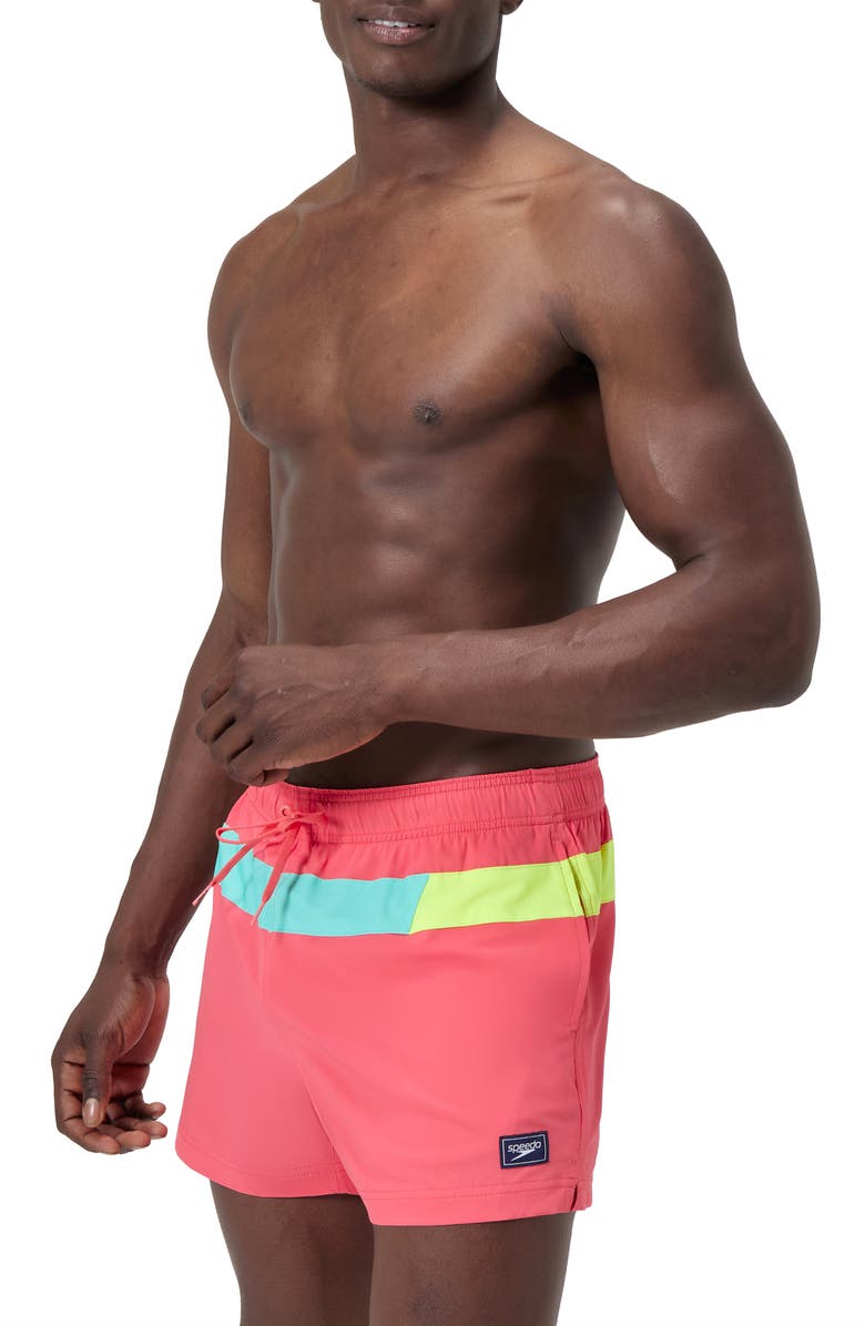 Speedo<sup>®</sup> Redondo Edge Colorblock Volley Swim Trunks, Alternate, color, Coral