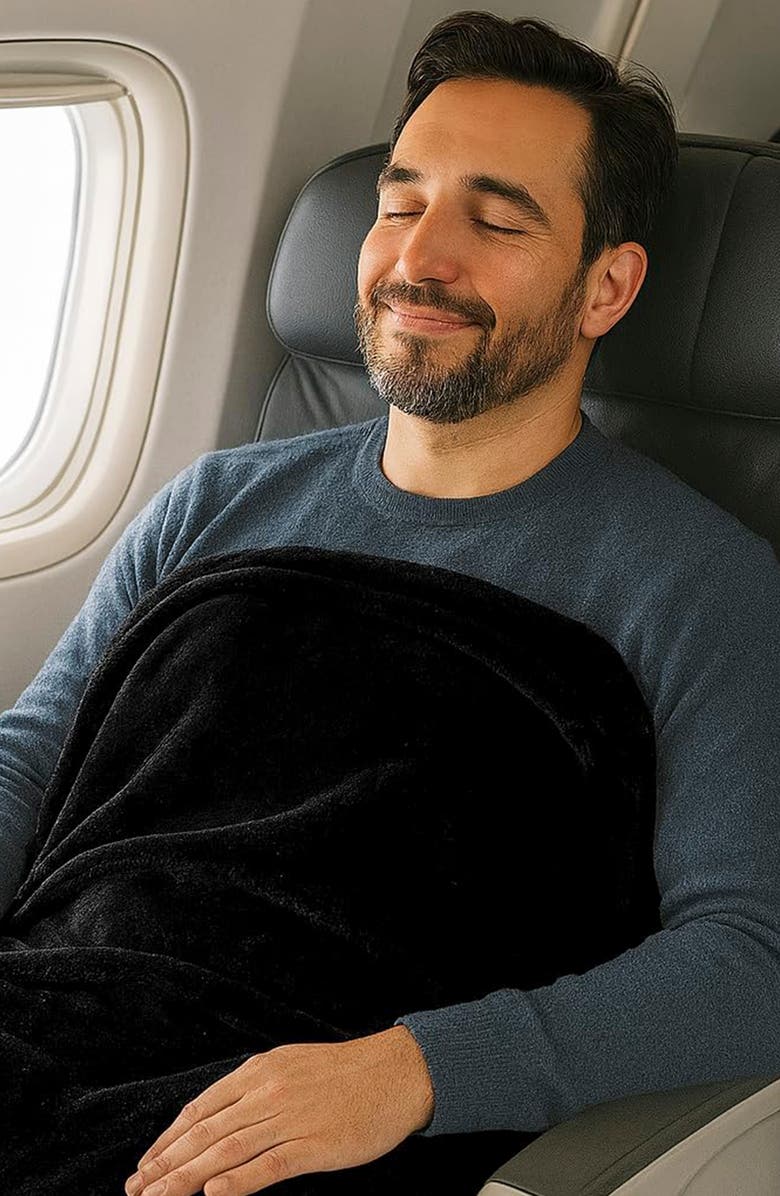 Luxury Home Comfort Fly 2-in-1 Travel Blanket & Pillow, Alternate, color, Black