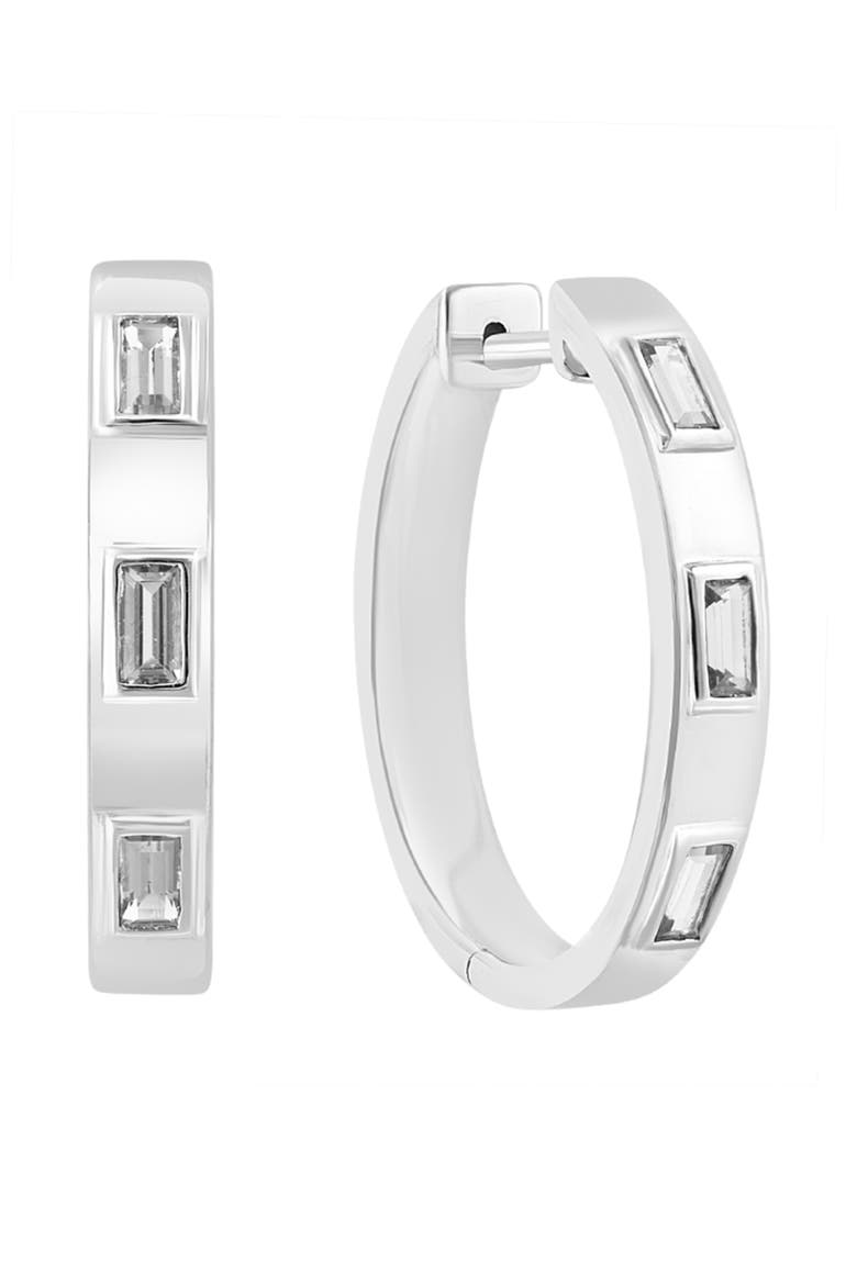 White Topaz Hoop Earrings, Main, color, SILVER/ WHITE